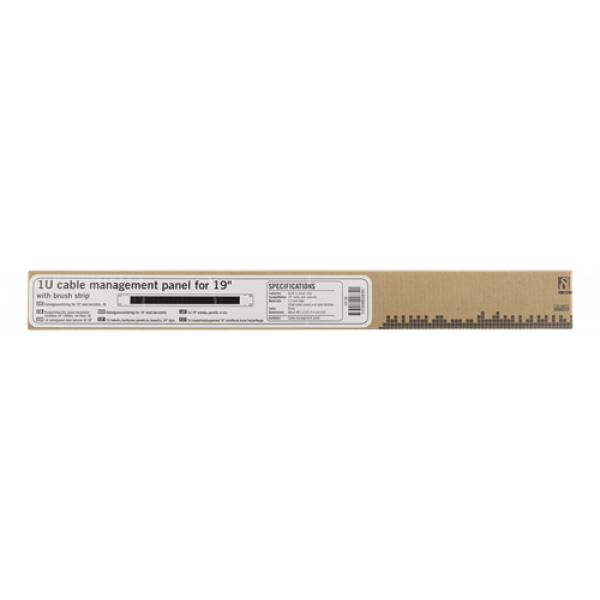 DELTACO 19” kabelgenomföring med borste, metall/nylon, 1U, svart 19-14