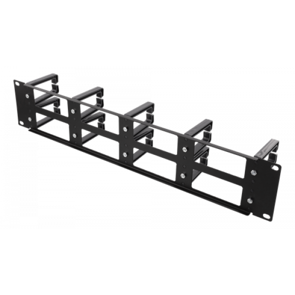 DELTACO 19” kabelhanterare, metall/plast, 10 öglor, genomföring, 2U 19-17
