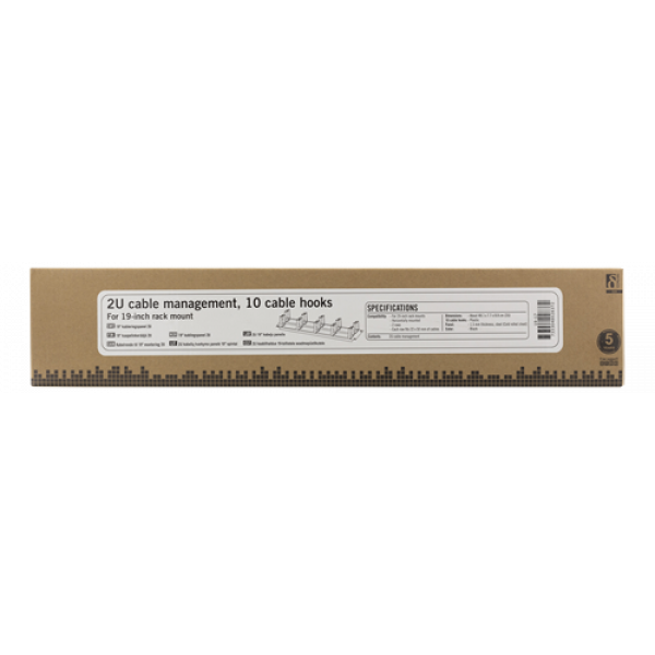 DELTACO 19” kabelhanterare, metall/plast, 10 öglor, genomföring, 2U 19-17
