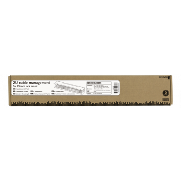 DELTACO 19" kabelhanterare, metall/plast, fingerkanal och genomföring, 19-20