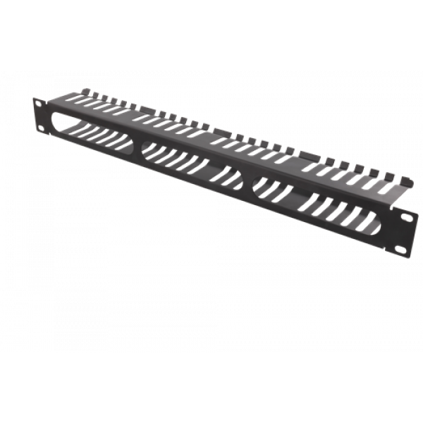 TOTEN 19" Kabelpanel, 1U, fingerkanal, kabelhantering, svart 19-24