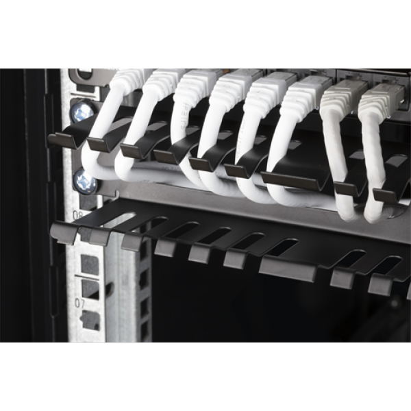 TOTEN 19" Kabelpanel, 1U, fingerkanal, kabelhantering, svart 19-24