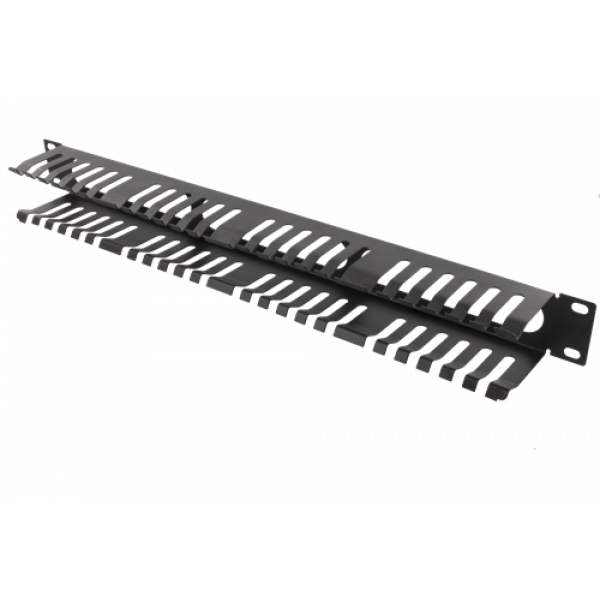 TOTEN 19" Kabelpanel, 1U, fingerkanal, kabelhantering, svart 19-24