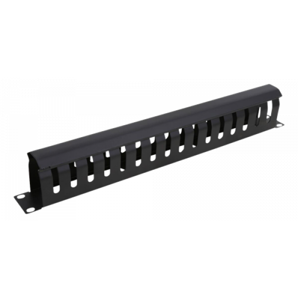 DELTACO 19" kabelhanterare, metall, fingerkanal och genomföring, 1U, s 19-25