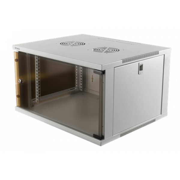 DELTACO 19"-skåp, 6U, 540x450mm, stående eller väggmonterat, glasdör 19-5406W