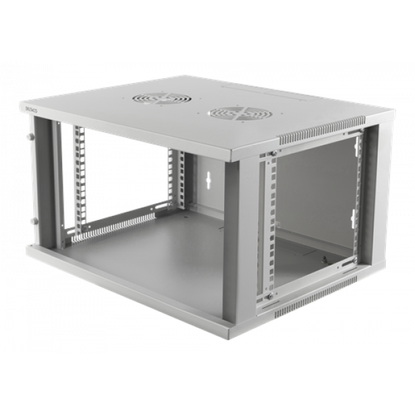 DELTACO 19"-skåp, 6U, 540x450mm, stående eller väggmonterat, glasdör 19-5406W