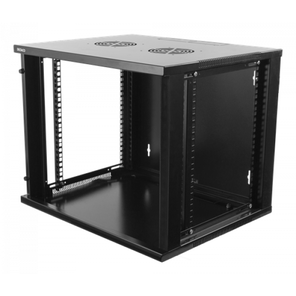 DELTACO 19"-skåp, 9U, 540x450mm, stående eller väggmonterat, glasdörr, 19-5409B