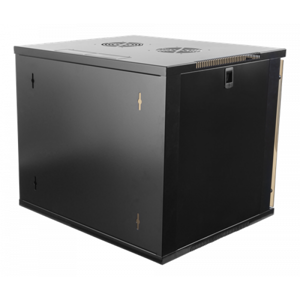 DELTACO 19"-skåp, 9U, 540x450mm, stående eller väggmonterat, glasdörr, 19-5409B