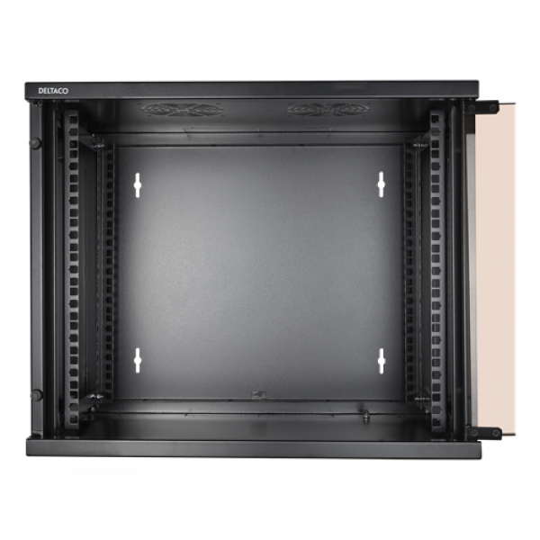DELTACO 19"-skåp, 9U, 540x450mm, stående eller väggmonterat, glasdörr, 19-5409B