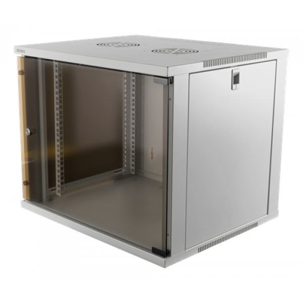 DELTACO 19"-skåp, 9U, 540x450mm, stående eller väggmonterat, glasdörr, 19-5409W