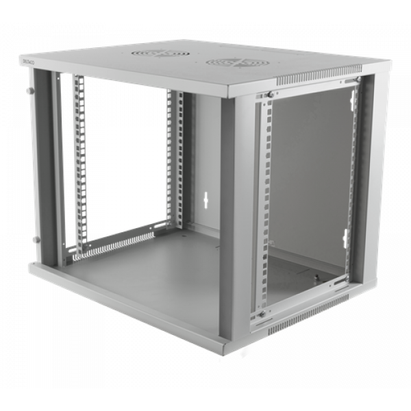 DELTACO 19"-skåp, 9U, 540x450mm, stående eller väggmonterat, glasdörr, 19-5409W