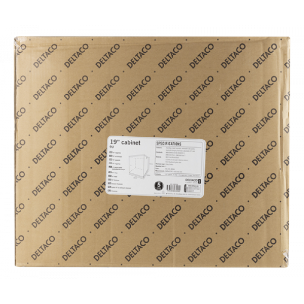 DELTACO 19"-skåp, 9U, 540x450mm, stående eller väggmonterat, glasdörr, 19-5409W