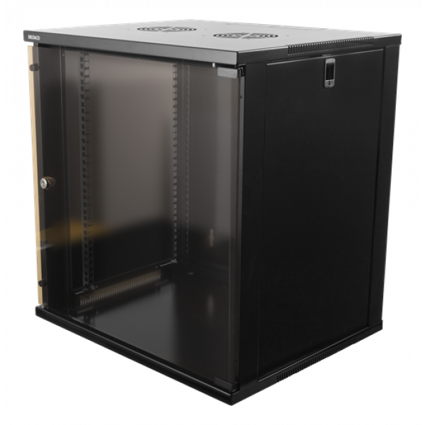 DELTACO 19"-skåp, 12U, 540x450mm, stående eller väggmonterat, glasdörr 19-5412B