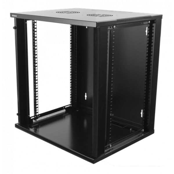 DELTACO 19"-skåp, 12U, 540x450mm, stående eller väggmonterat, glasdörr 19-5412B