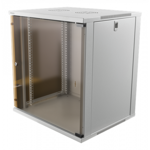 DELTACO 19"-skåp, 12U, 540x450mm, stående eller väggmonterat, glasdörr 19-5412W