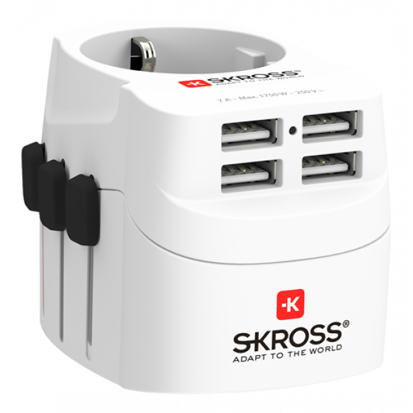 SKROSS PRO Light USB (4xA), 3-pole travel adapter with 4x USB-A ports 1.302461