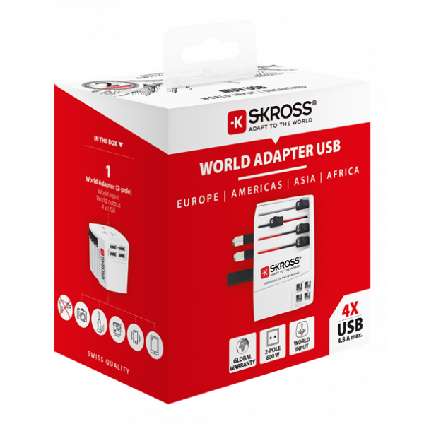 SKROSS MUV USB 4xA, 2-pole travel adapter with 4x USB-A ports 1.302961