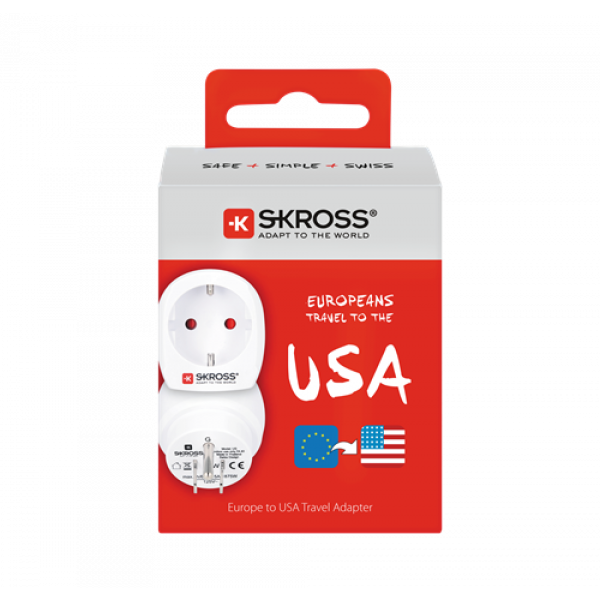 SKROSS Europa till USA jordad reseadapter, 15A, 110-125V, vit 1.500203-E