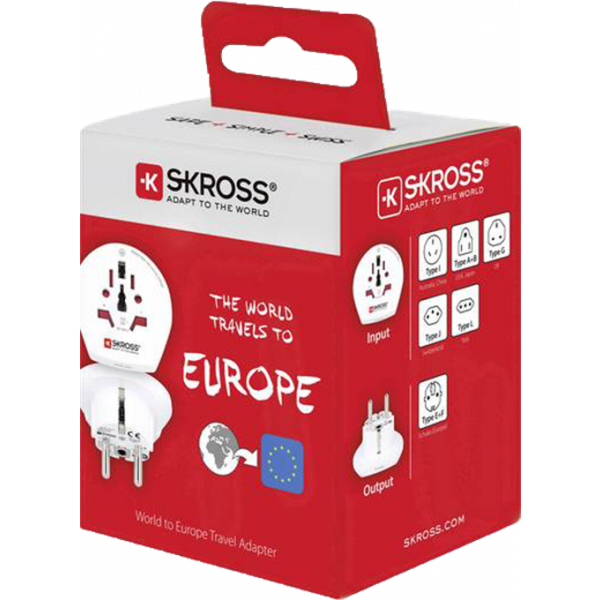 SKROSS World to Europe, reseadapter, 100-250 V max 16 A, jordad, vit 1.500211-E