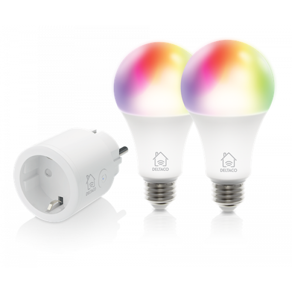 DELTACO SMART HOME, starter kit with two RGB bulbs and one plug 1x plug 2x bulbs