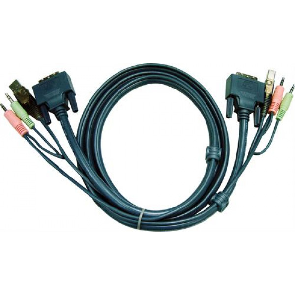 ATEN KVM-kablage DVI-DL/2x3,5mm/USB A-DVI-DL/2x3,5mm/USB B,ha-ha, 1,8m 2L-7D02UD