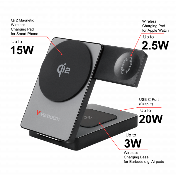Charge 'n' Go Qi2 Magnetic Wireless Power Bank 5000mAh Grey 32294