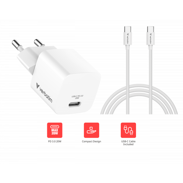 Mini GaN Charger 20W bundle with USB-C cable EU 32396