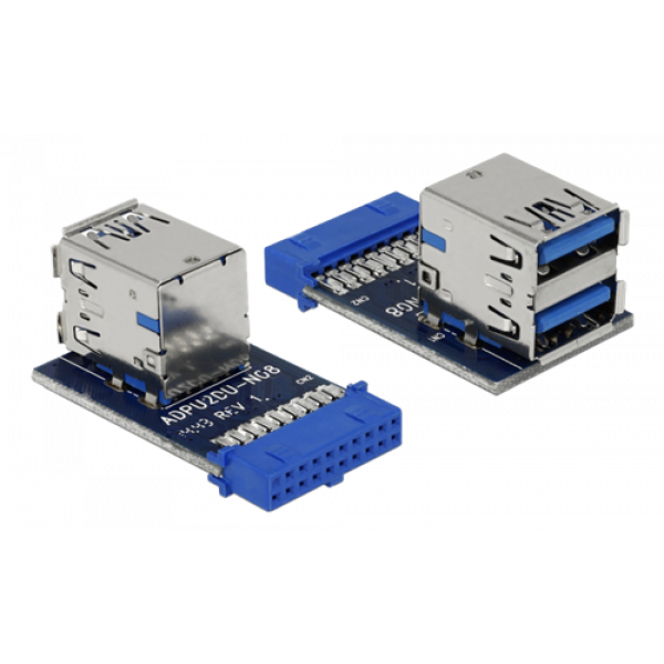 Delock USB 3.0 Pin Header female > 2 x USB 3.0 female – up, stacked 41865