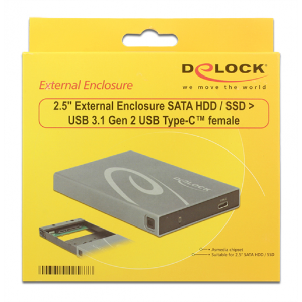 Delock 2.5" External Enclosure SATA HDD / SSD > USB 3.1 Gen 2 42587