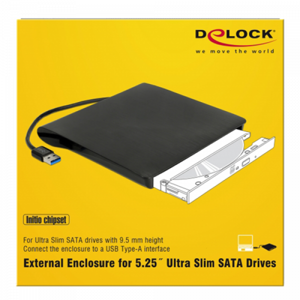 DE-LOCK Externt kabinett för smala diskläsare, 5,25", SATA, USB Typ-A, 42603