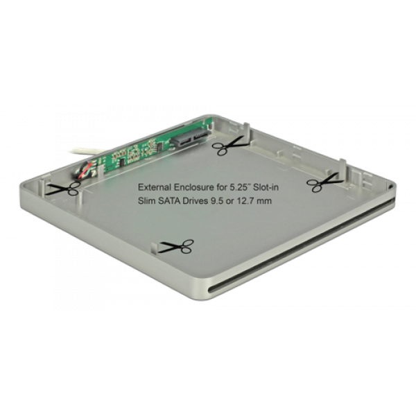 DE-LOCK Externt kabinett för smala diskläsare, 5,25", SATA, USB Typ-C, 42605