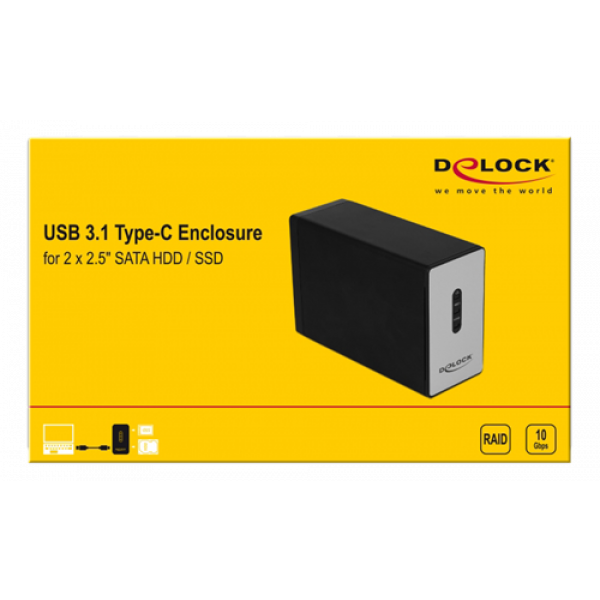 External USB 3.1 Type-C Enclosure for 2 x 2.5″ SATA HDD/SSD with RAID 42607