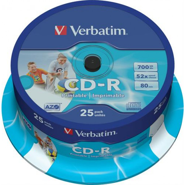 Verbatim CD-R, 52x, 700 MB/80 min, 25-pack, spindel, AZO, printable 43439