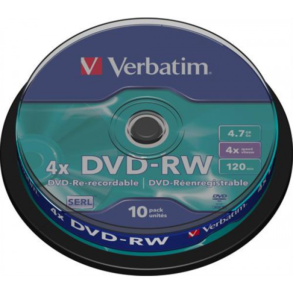 Verbatim DVD-RW, 4x, 4,7 GB/120 min, 10-pack spindel, SERL 43552