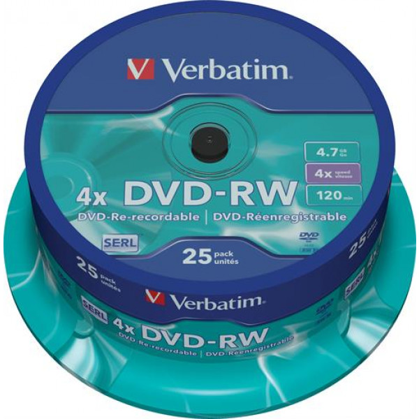 Verbatim DVD-RW, 4x, 4,7 GB/120 min, 25-pack spindel, SERL 43639