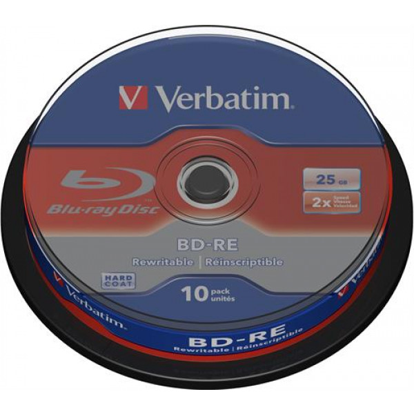 Verbatim BD-RE, 2x, 25GB/200min 10-pack spindel, Hardcoat 43694