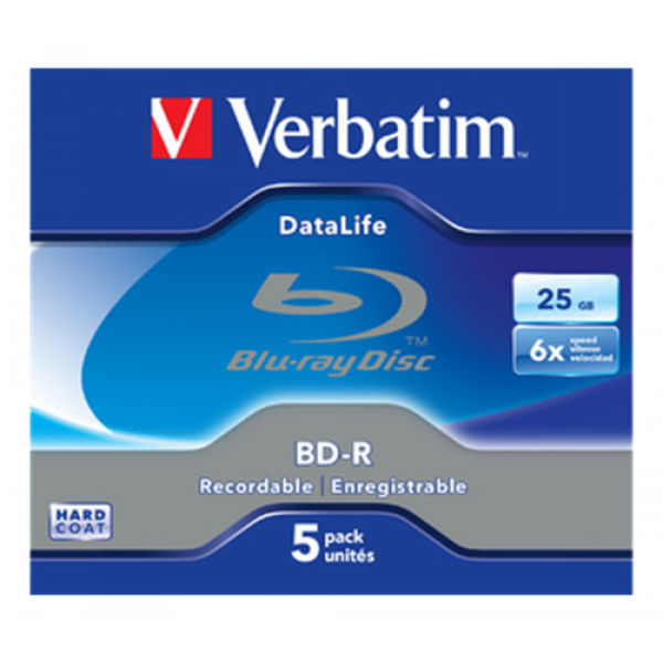 Verbatim BD-R SL Datalife, 25GB, 6x hastighet, 5-pack, BD-R version1.3 43836