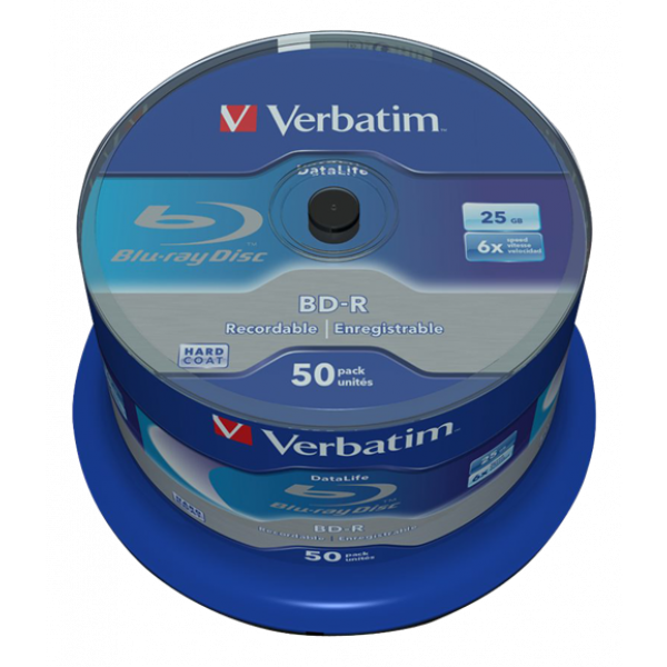 Verbatim BD-R, 6x, Singe Layer Datalife 25GB, 50 Pack Spindle 43838