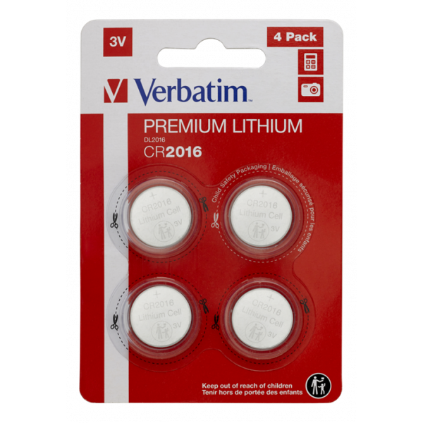 Verbatim LITHIUM BATTERY CR2016 3V 4 PACK 49531