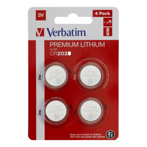 Verbatim LITHIUM BATTERY CR2025 3V 4 PACK 49532