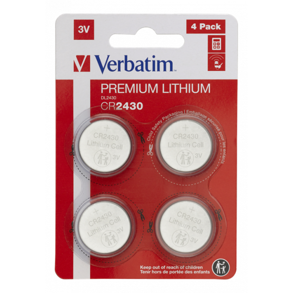 Verbatim LITHIUM BATTERY CR2430 3V 4 PACK 49534