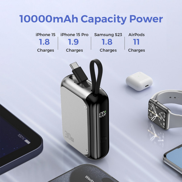Power bank Pocket 10 000 mAh, integrated USB-C cable, 30W 541085