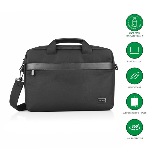 The Target Eco series consciously focuses on sustainable and durable materials. This bag is made from recycled RPET, which conserves resources while also being highly resistant. The water-repellent surface protects your device and accessories from rain an