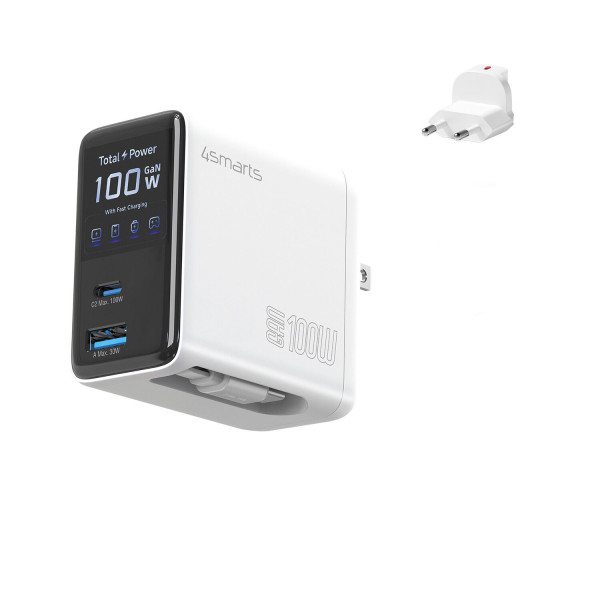 Charger GaN Flex Screen AI 100W 2 USB-C+1 USB-A, white 547100