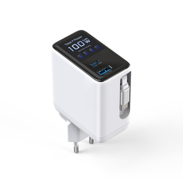 Charger GaN Flex Screen AI 100W 2 USB-C+1 USB-A, white 547100