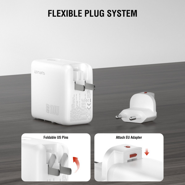 Charger GaN Flex Screen AI 100W 2 USB-C+1 USB-A, white 547100