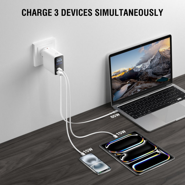 GaN Flex Screen AI 100W 2 USB-C+1 USB-A Travel Edition 548100