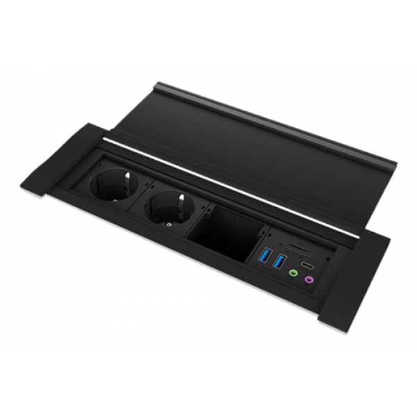4-port Desk socket and USB hub with 4 units, 2x with EU sockets 60490