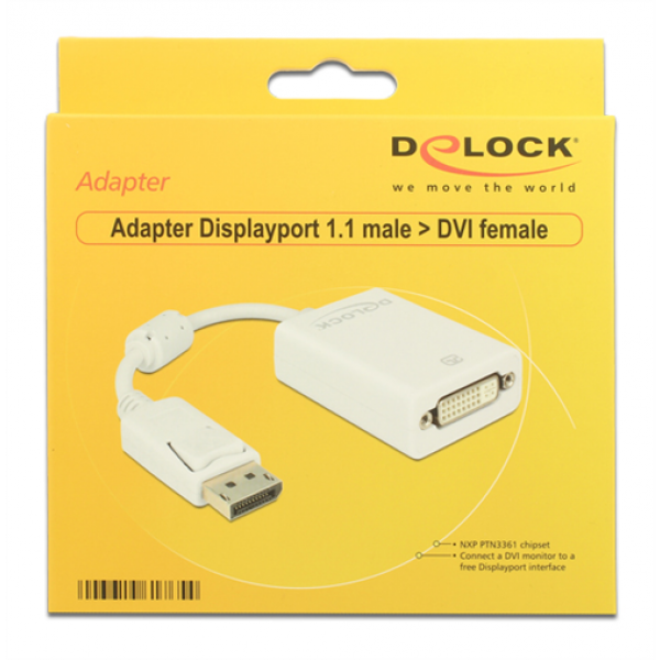 Delock Adapter Displayport 1.1 male > DVI female Passive white 61765