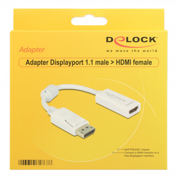 Delock Adapter Displayport 1.1 hane till HDMI hona, passiv, vit 61767